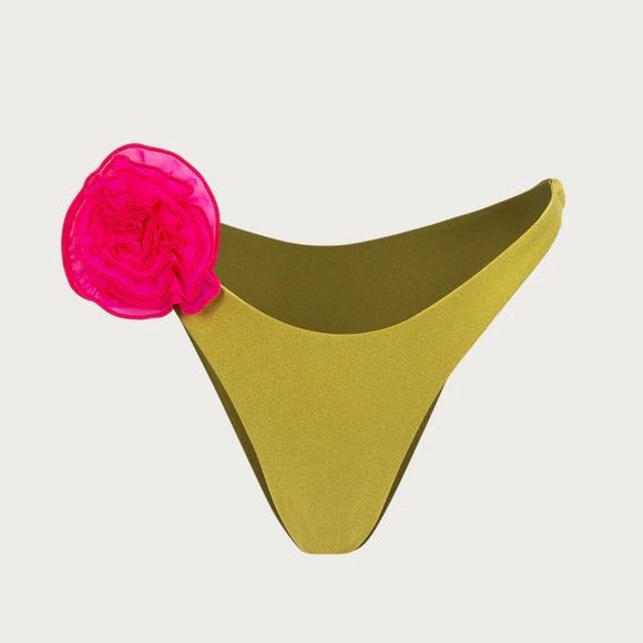 NWOT SAME Rose 90s Swimsuit Bottom Green/Fuchsia Size Medium - Picture 2 of 10